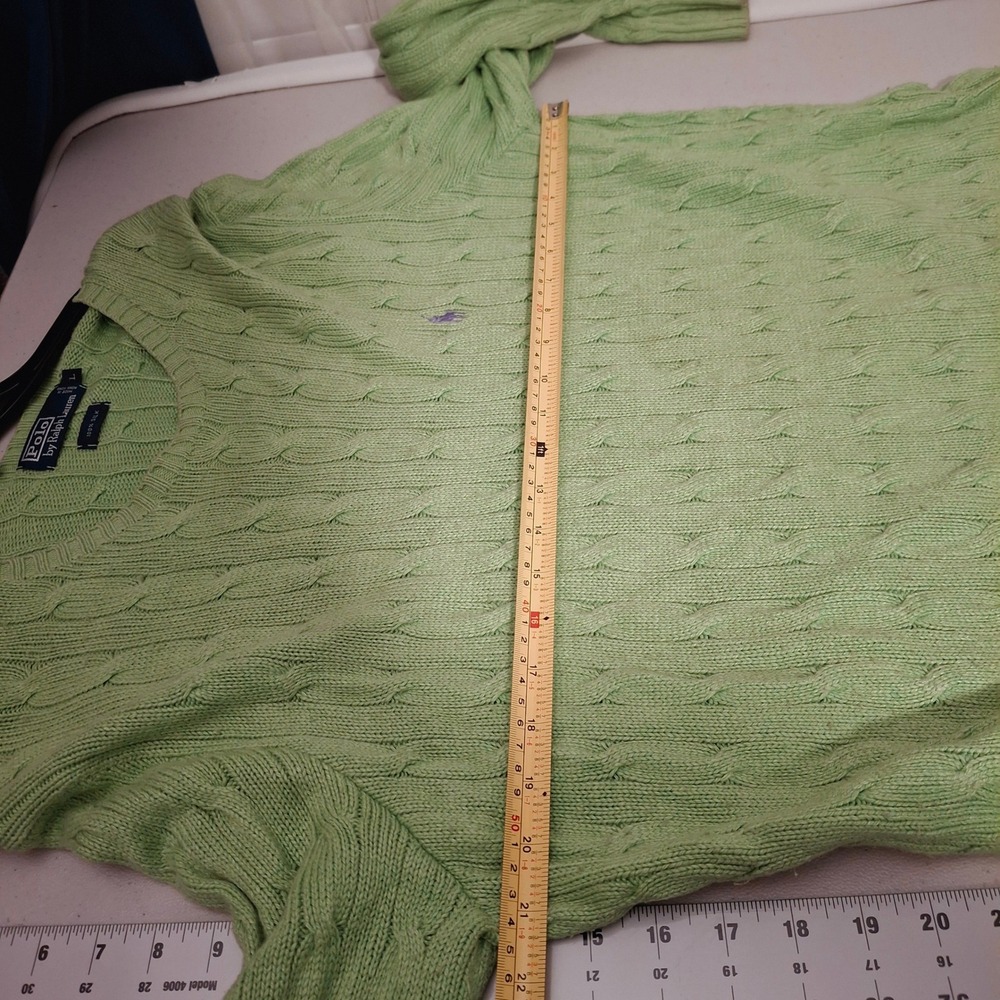 Polo Ralph Lauren Cable Knit Silk Sweater L Green Crew Neck Long Sleeve Logo‎ - Picture 9 of 10